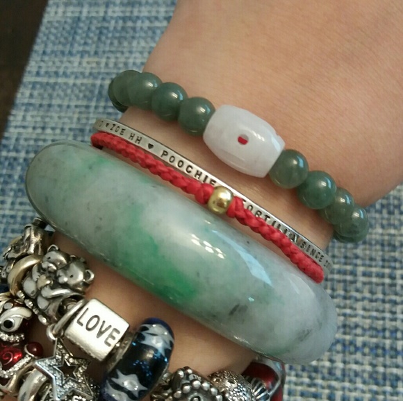 Barrel Jadeite Jade Chinese Red String Bracelet - Picture 5 of 8